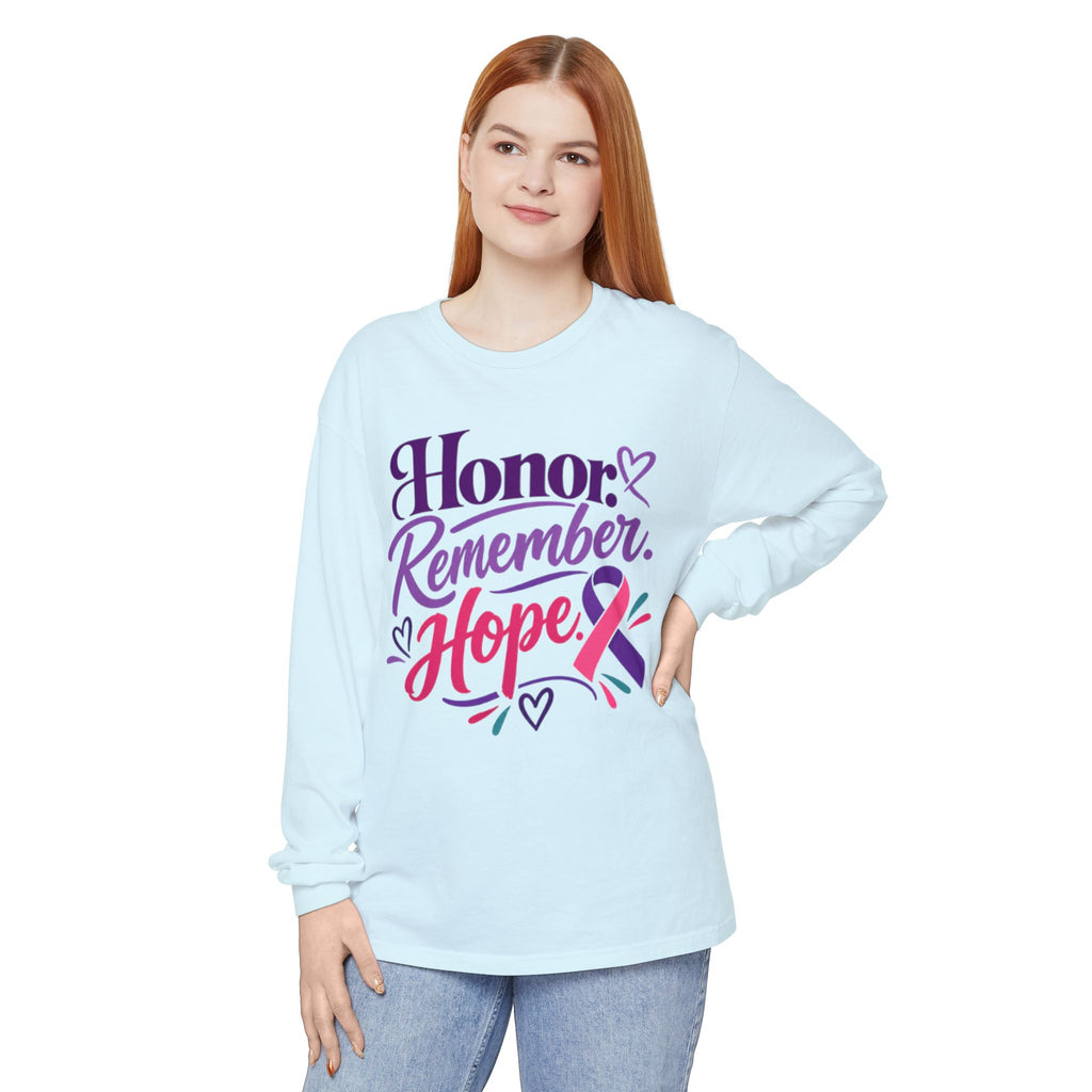 Honor Remember Hope Long Sleeve T-Shirt — Cancer Awareness Ribbon Tee