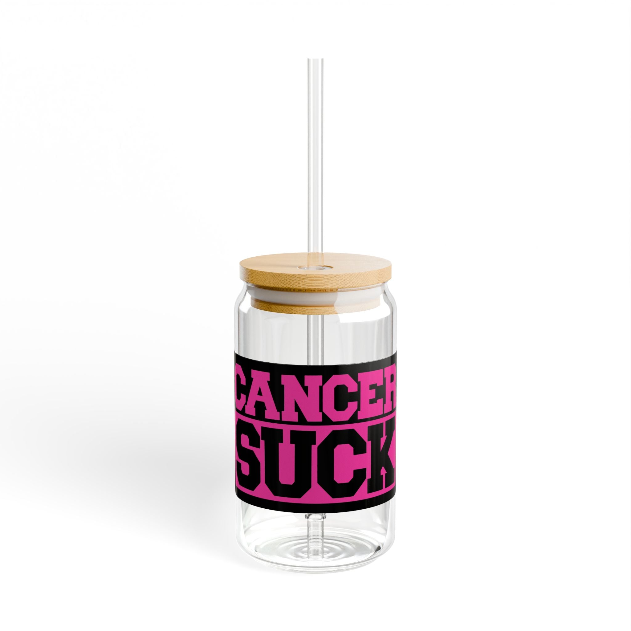 Cancer Sucks 16oz Sipper Glass - Reusable Straw Tumbler for Cancer Awareness & Support