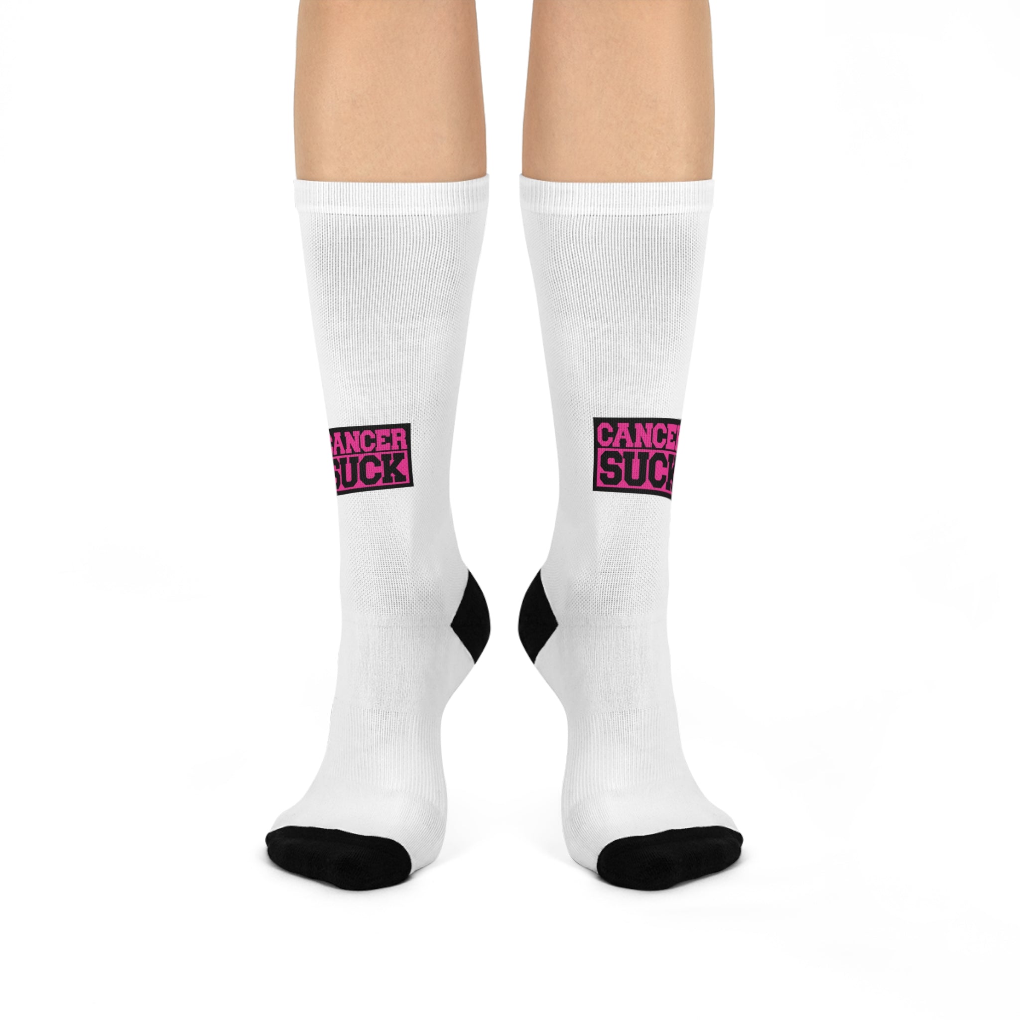 Cushioned Crew Socks — 'Cancer Sucks' Pink Awareness Athletic Crew