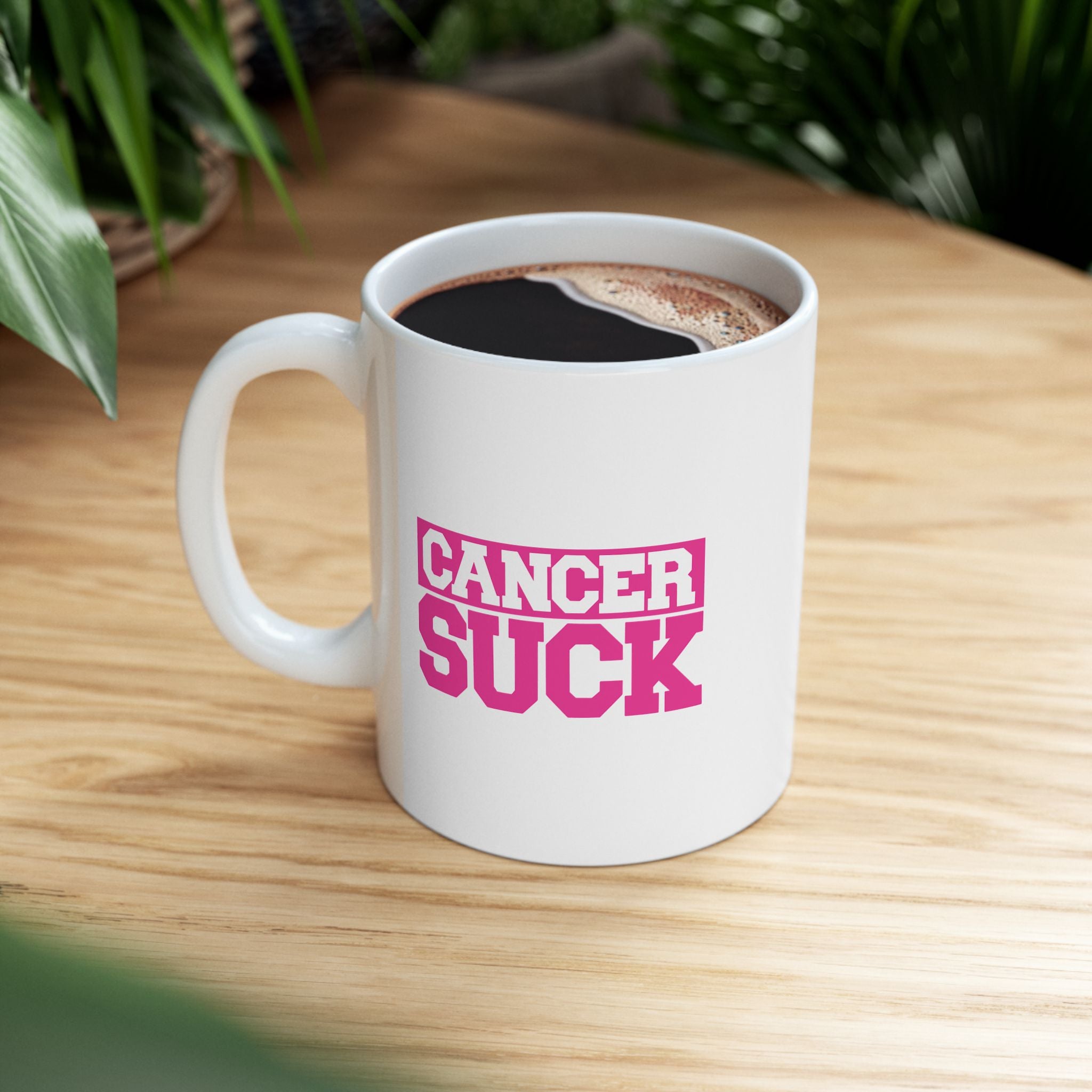 Ceramic Mug — 'Cancer Sucks' Pink Awareness Coffee Cup