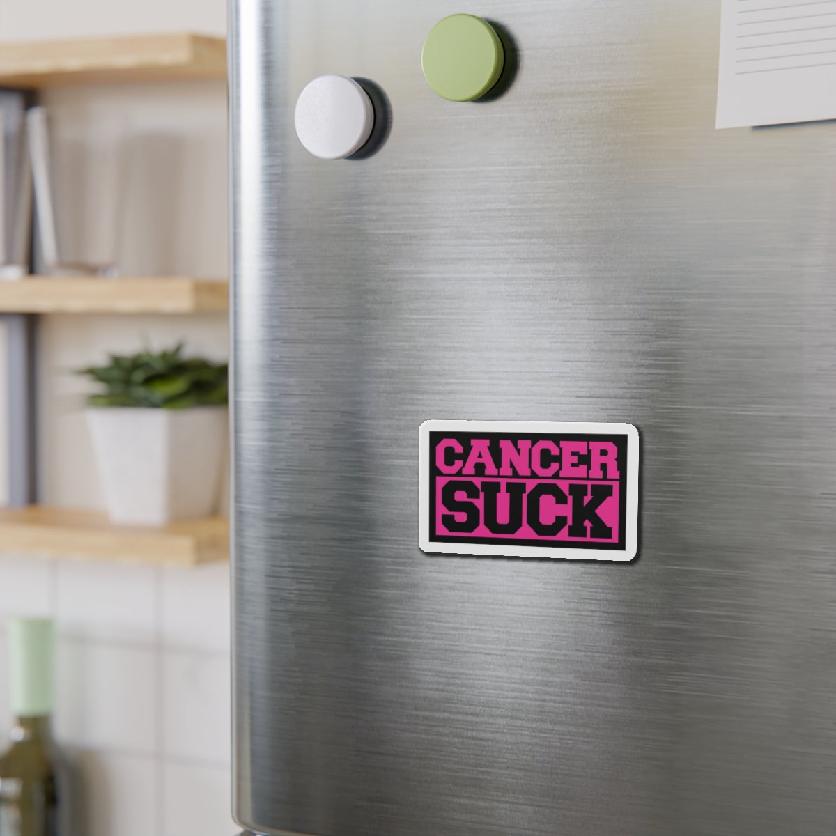 Cancer Suck Die-Cut Magnet — Pink Awareness Ribbon Support Sticker