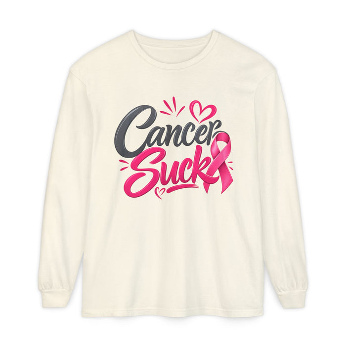 Cancer Sucks Long Sleeve Shirt — Breast Cancer Awareness Ribbon Tee