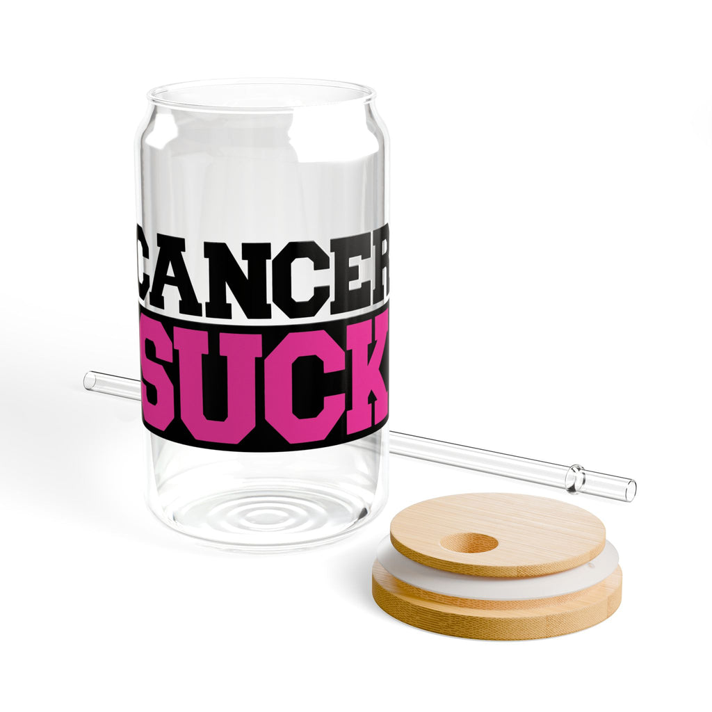 Sipper Glass – 'Cancer Sucks' 16oz Awareness Tumbler with Straw