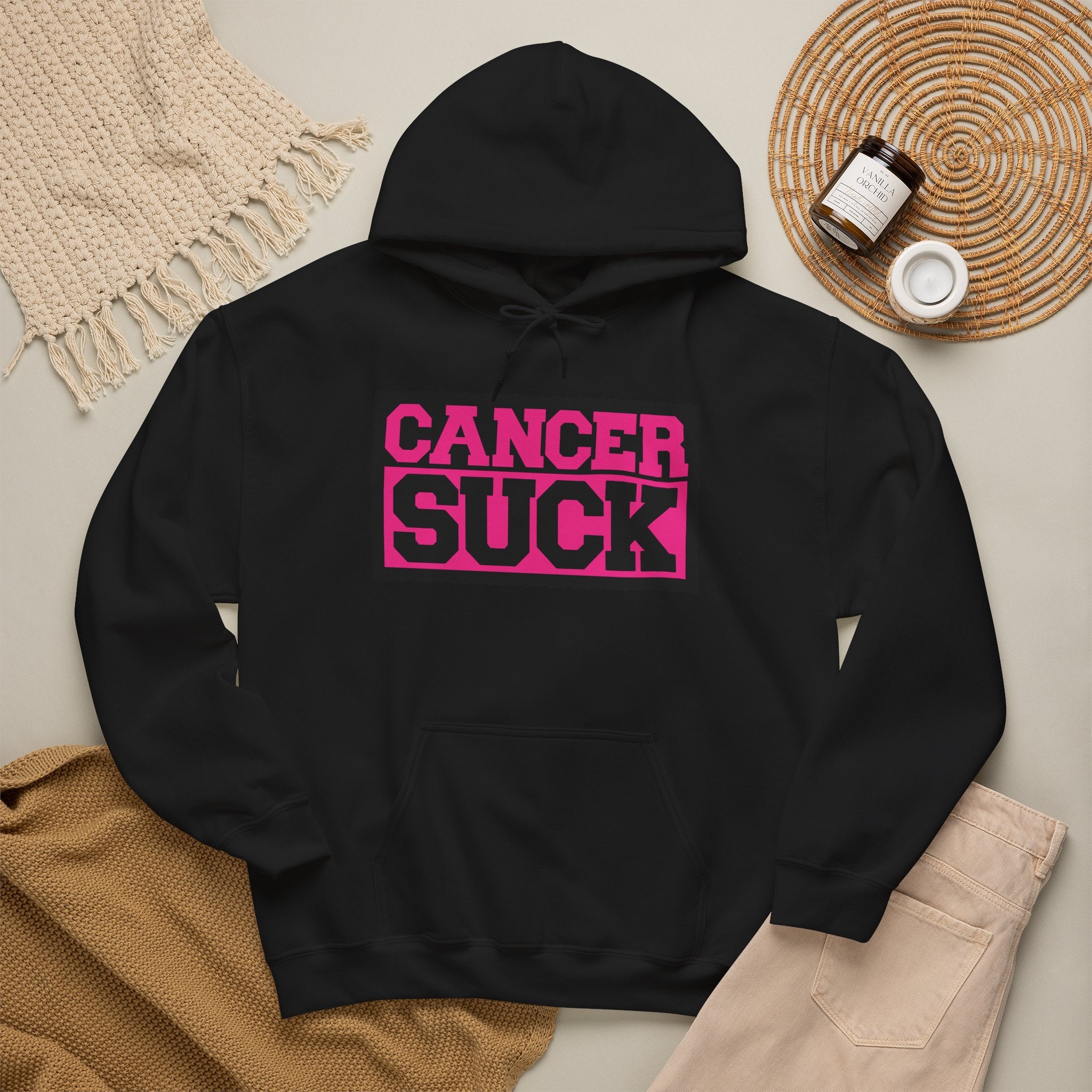 Cancer Suck Hoodie — Pink Awareness Statement Pullover