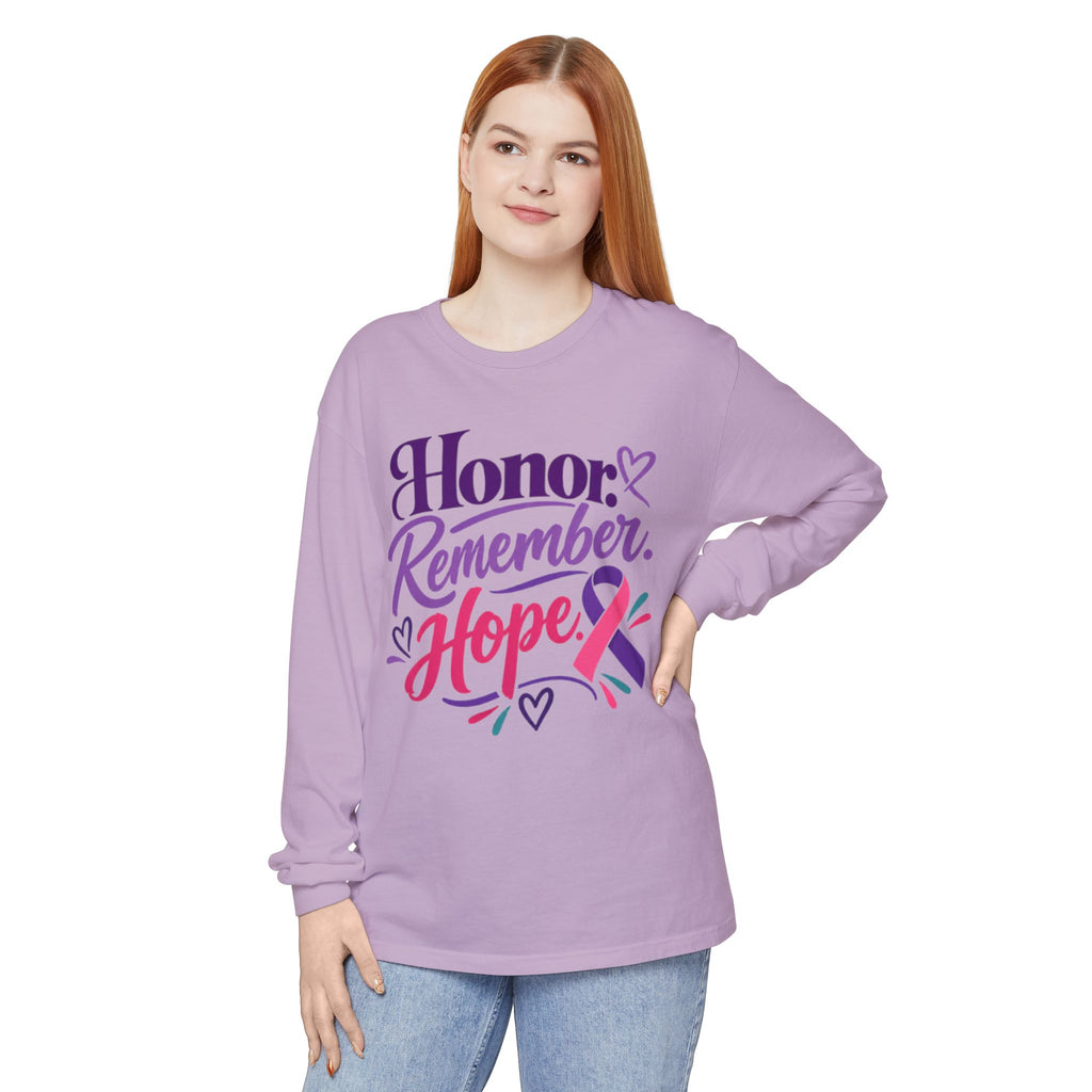 Honor Remember Hope Long Sleeve T-Shirt — Cancer Awareness Ribbon Tee