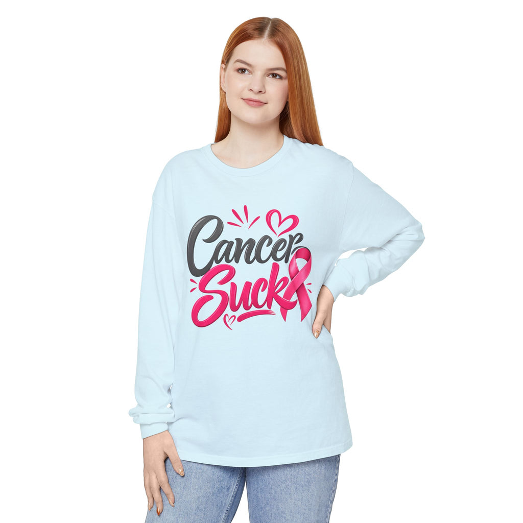 Cancer Sucks Long Sleeve Shirt — Breast Cancer Awareness Ribbon Tee