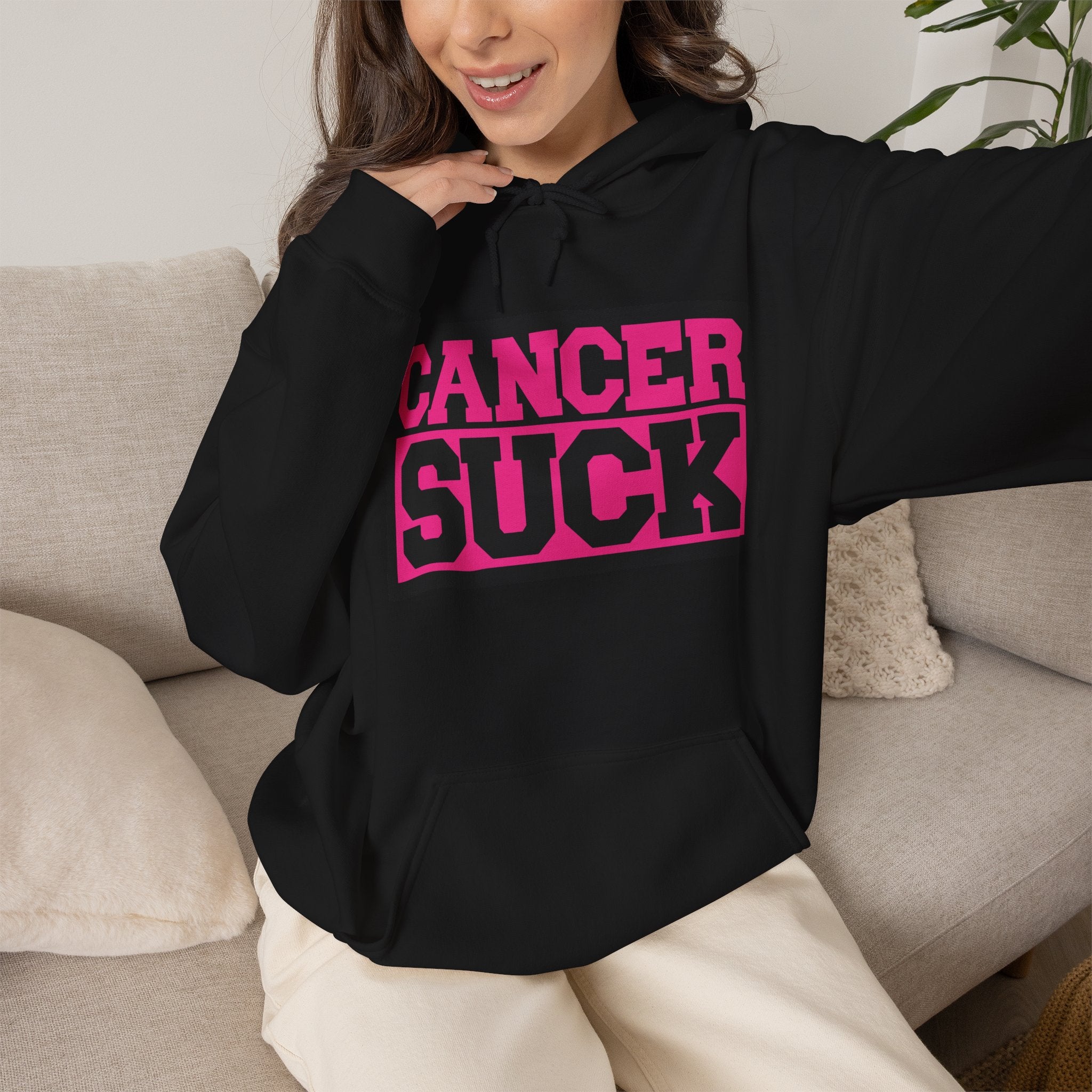 Cancer Suck Hoodie — Pink Awareness Statement Pullover