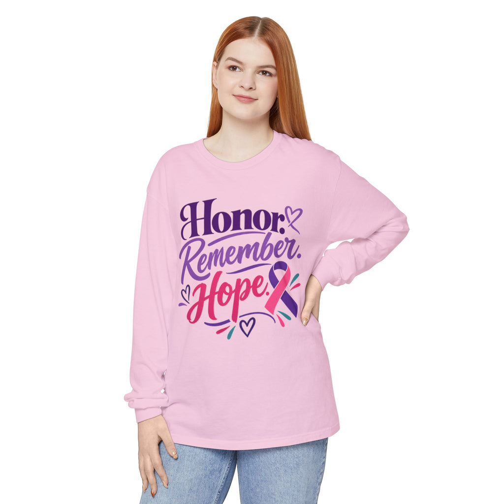 Honor Remember Hope Long Sleeve T-Shirt — Cancer Awareness Ribbon Tee