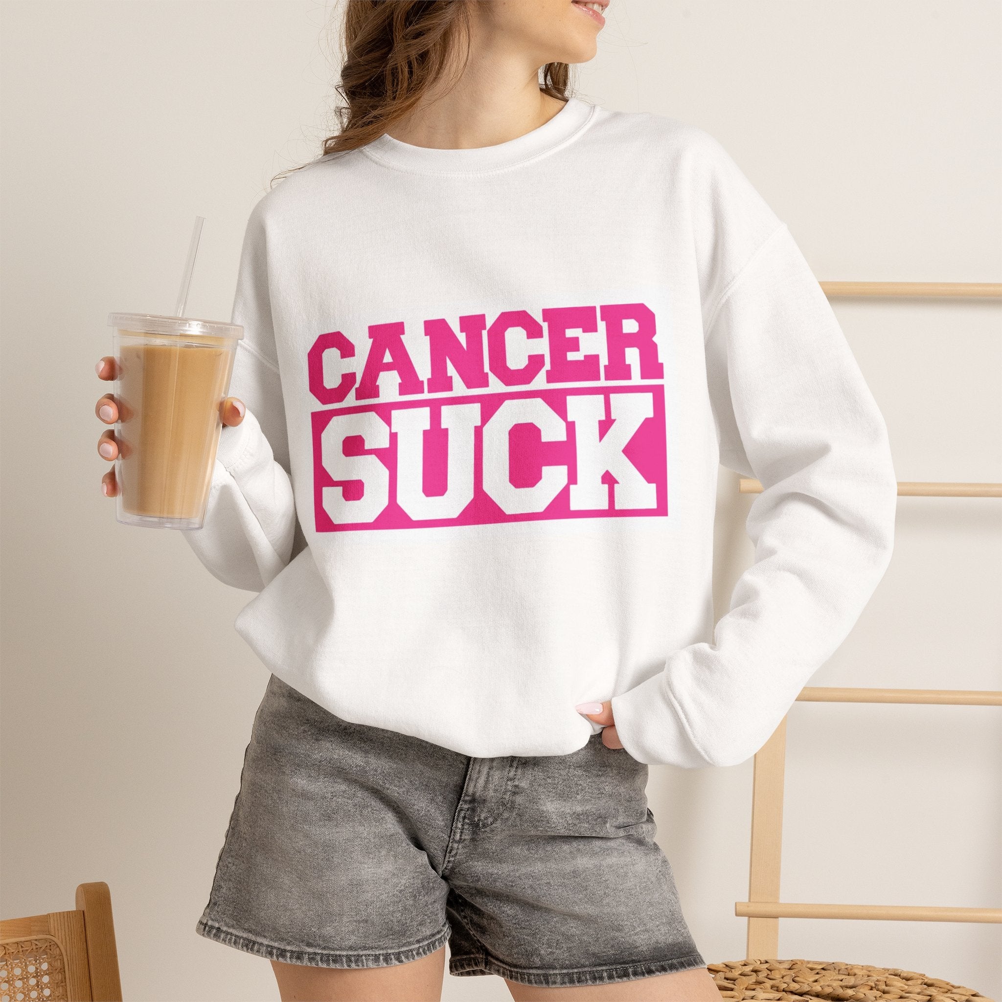 Cancer Suck Crewneck Sweatshirt — Pink Awareness Pullover for Survivors & Supporters