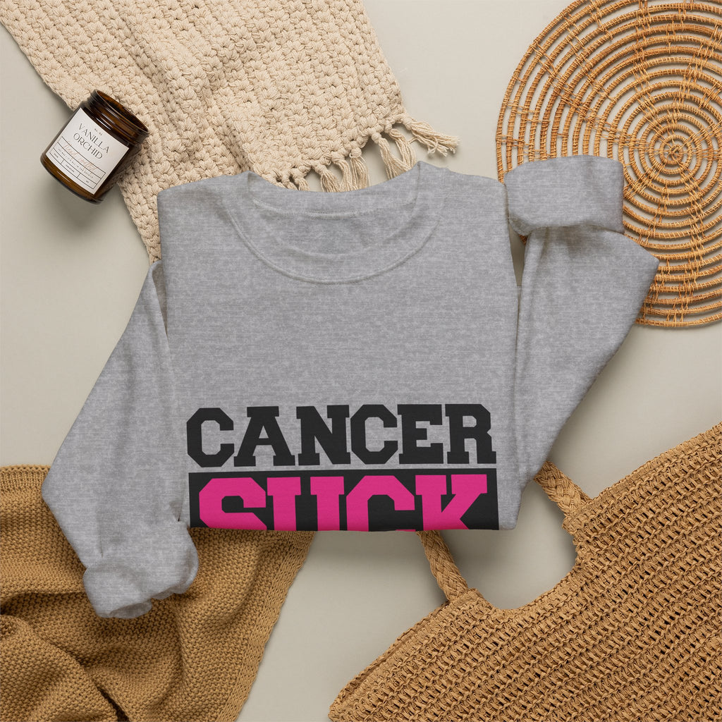 Crewneck Sweatshirt — "Cancer Suck" Bold Pink Awareness Pullover