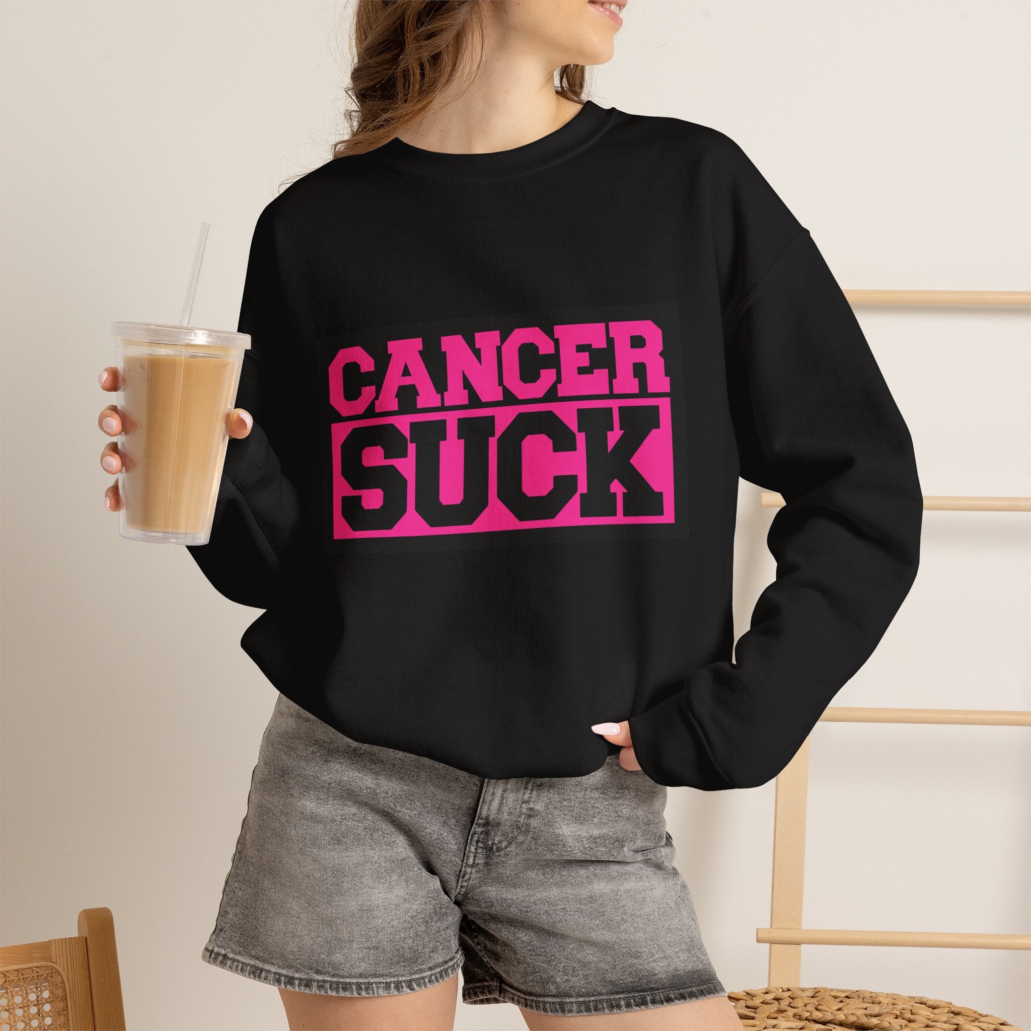 Crewneck Sweatshirt — "Cancer Suck" Bold Pink Awareness Pullover