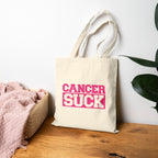 Cancer Suck Tote Bag – Pink Awareness Cotton Canvas Grocery & Everyday Shopper