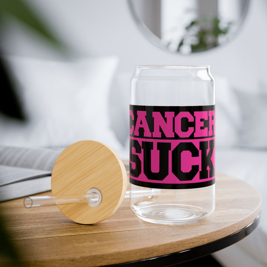 Cancer Sucks 16oz Sipper Glass - Reusable Straw Tumbler for Cancer Awareness & Support