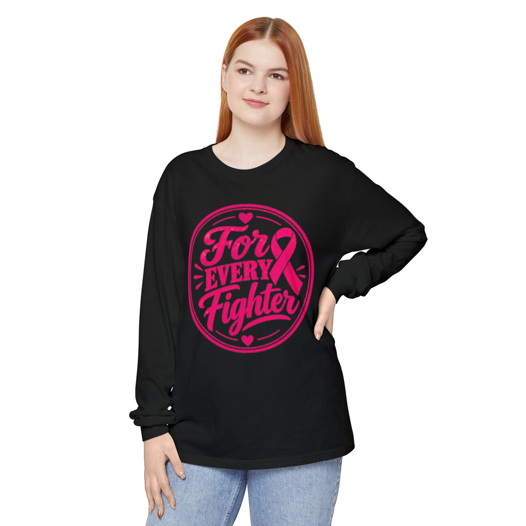 Breast Cancer Awareness Long Sleeve Tee - "For Every Fighter" Pink Ribbon