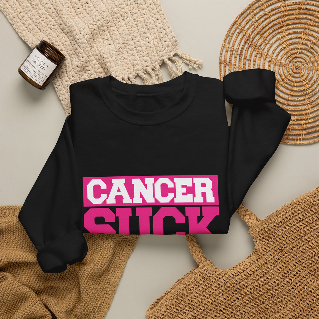 Crewneck Sweatshirt - "Cancer Suck" Bold Pink Awareness Pullover