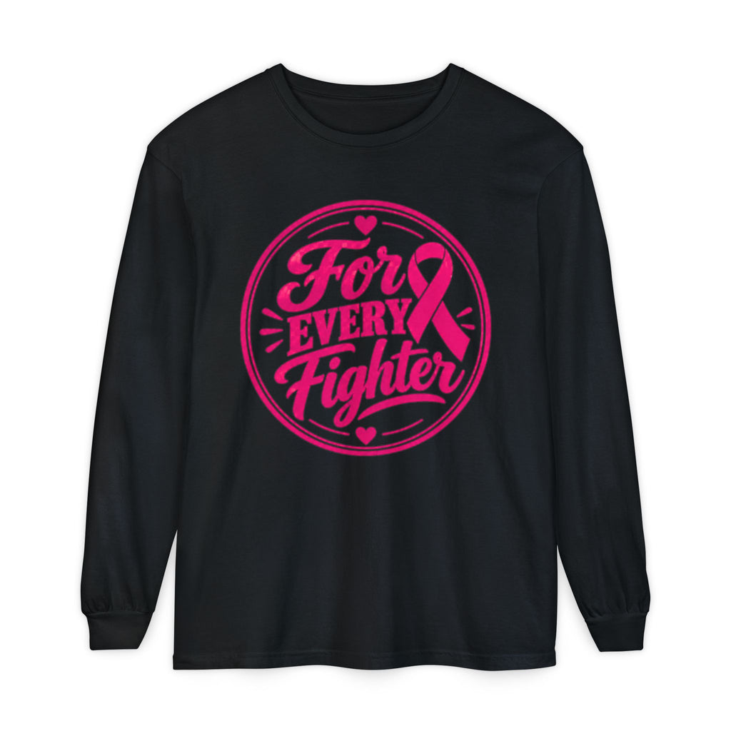 Breast Cancer Awareness Long Sleeve Tee - "For Every Fighter" Pink Ribbon