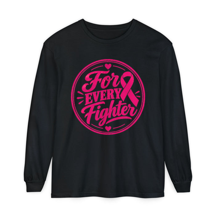 Breast Cancer Awareness Long Sleeve Tee - "For Every Fighter" Pink Ribbon