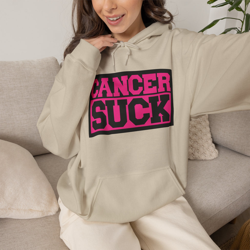 Cancer Suck Hoodie — Pink Awareness Statement Pullover