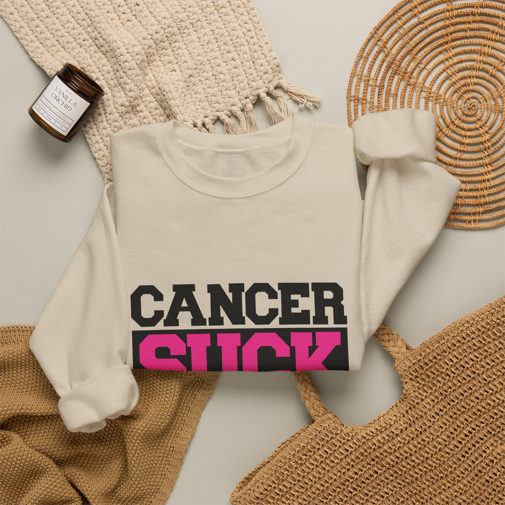 Crewneck Sweatshirt — "Cancer Suck" Bold Pink Awareness Pullover