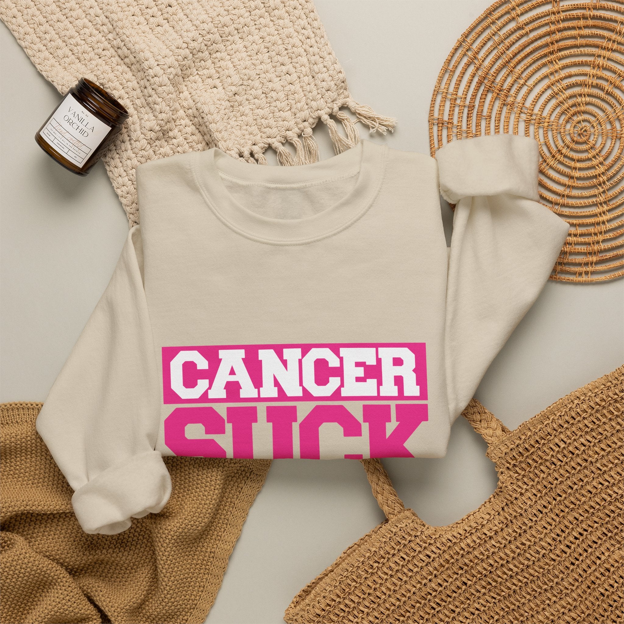 Crewneck Sweatshirt - "Cancer Suck" Bold Pink Awareness Pullover