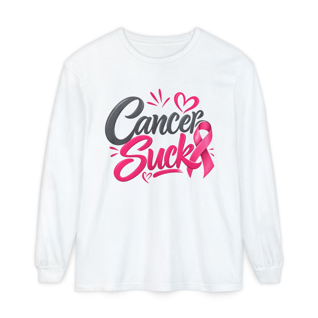 Cancer Sucks Long Sleeve Shirt — Breast Cancer Awareness Ribbon Tee