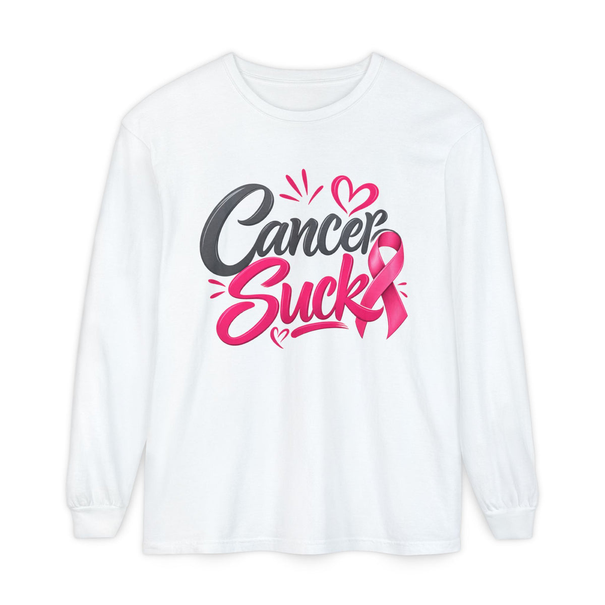 Cancer Sucks Long Sleeve Shirt — Breast Cancer Awareness Ribbon Tee