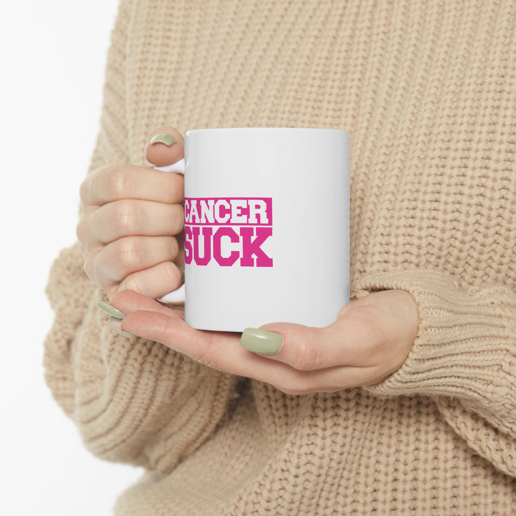 Ceramic Mug — 'Cancer Sucks' Pink Awareness Coffee Cup