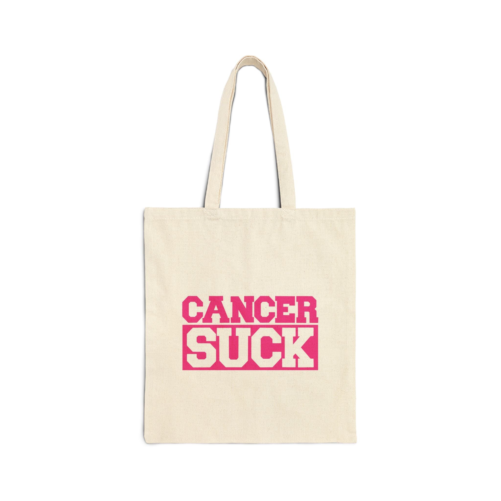 Cancer Suck Tote Bag – Pink Awareness Cotton Canvas Grocery & Everyday Shopper