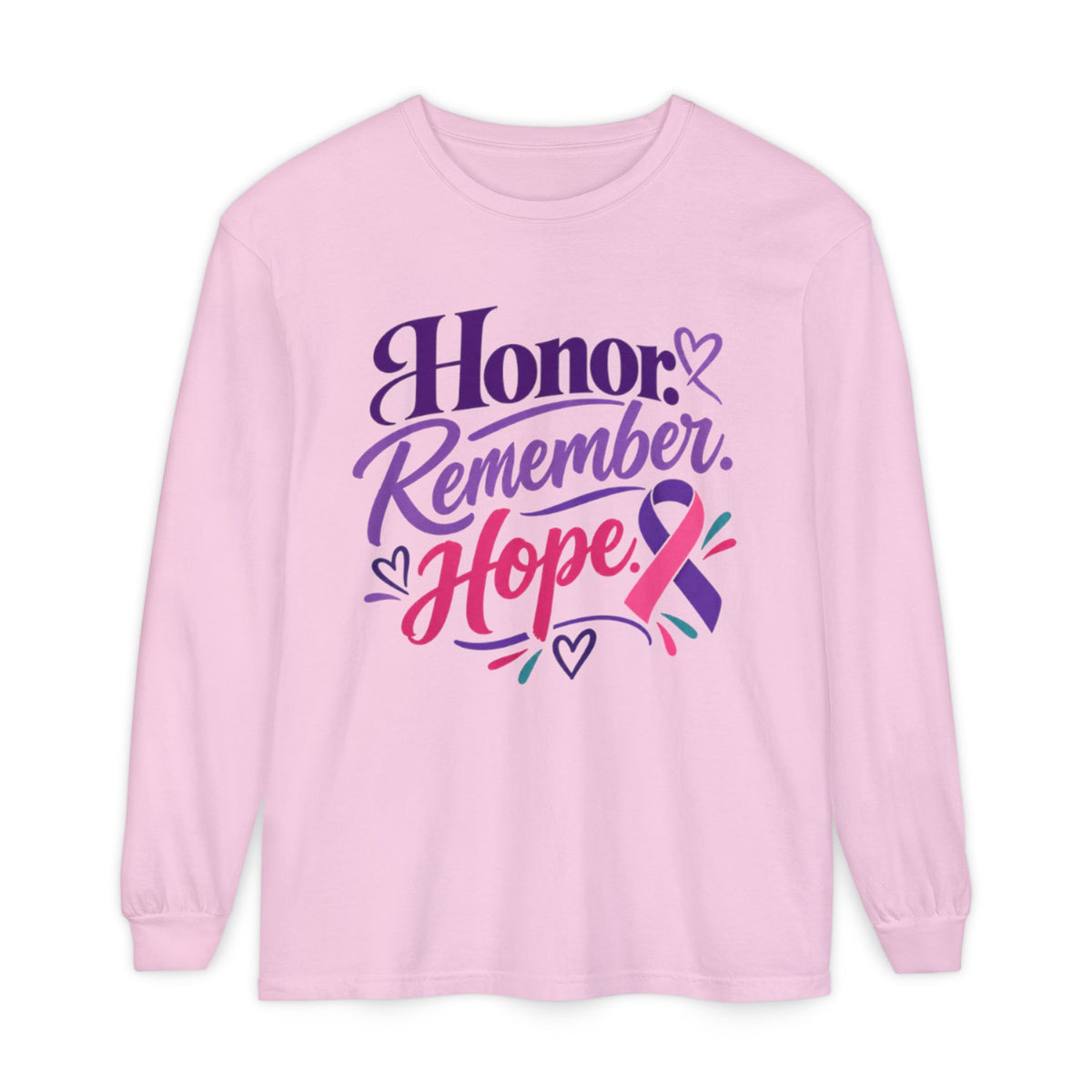 Honor Remember Hope Long Sleeve T-Shirt — Cancer Awareness Ribbon Tee