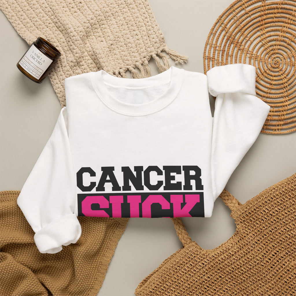 Crewneck Sweatshirt — "Cancer Suck" Bold Pink Awareness Pullover