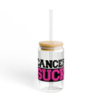 Sipper Glass – 'Cancer Sucks' 16oz Awareness Tumbler with Straw