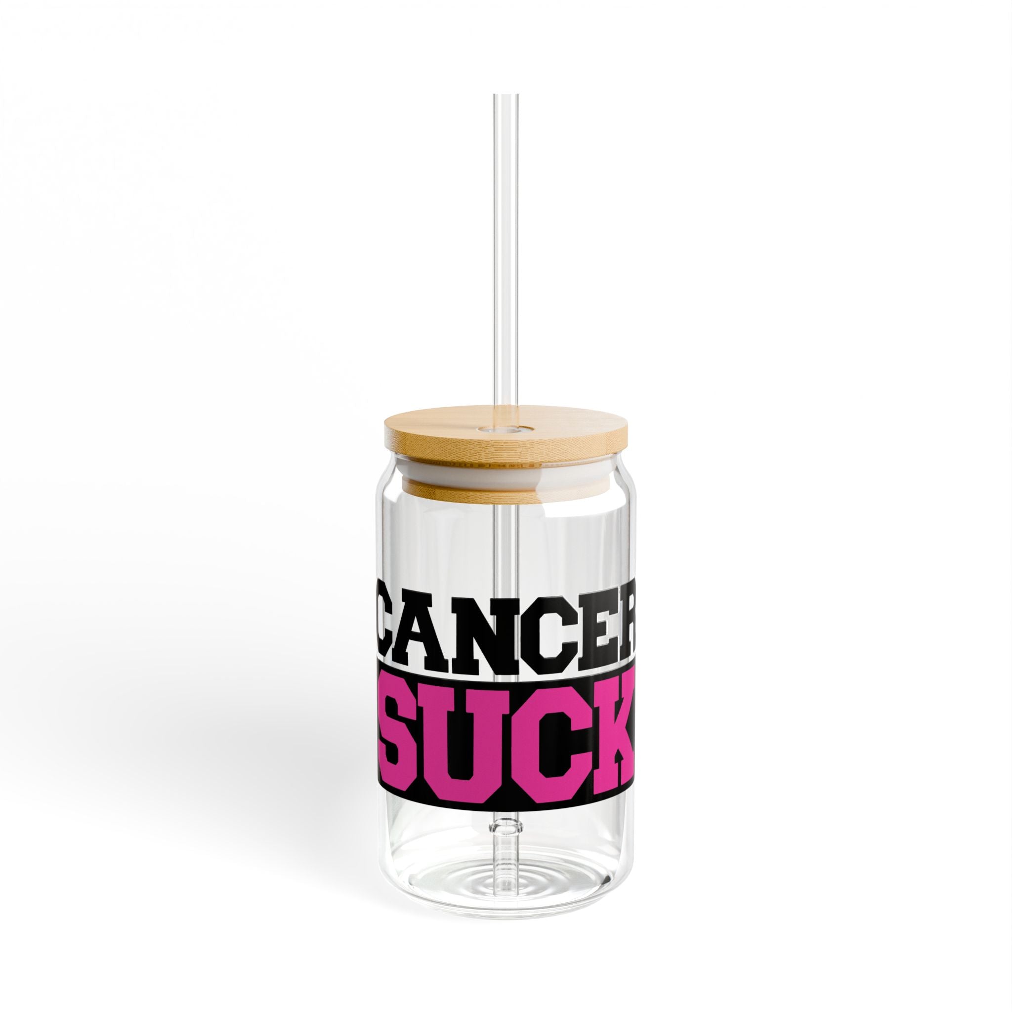 Sipper Glass – 'Cancer Sucks' 16oz Awareness Tumbler with Straw