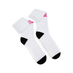 Cancer Sucks Crew Socks — Sublimated Awareness Socks (Pink Ribbon Text)