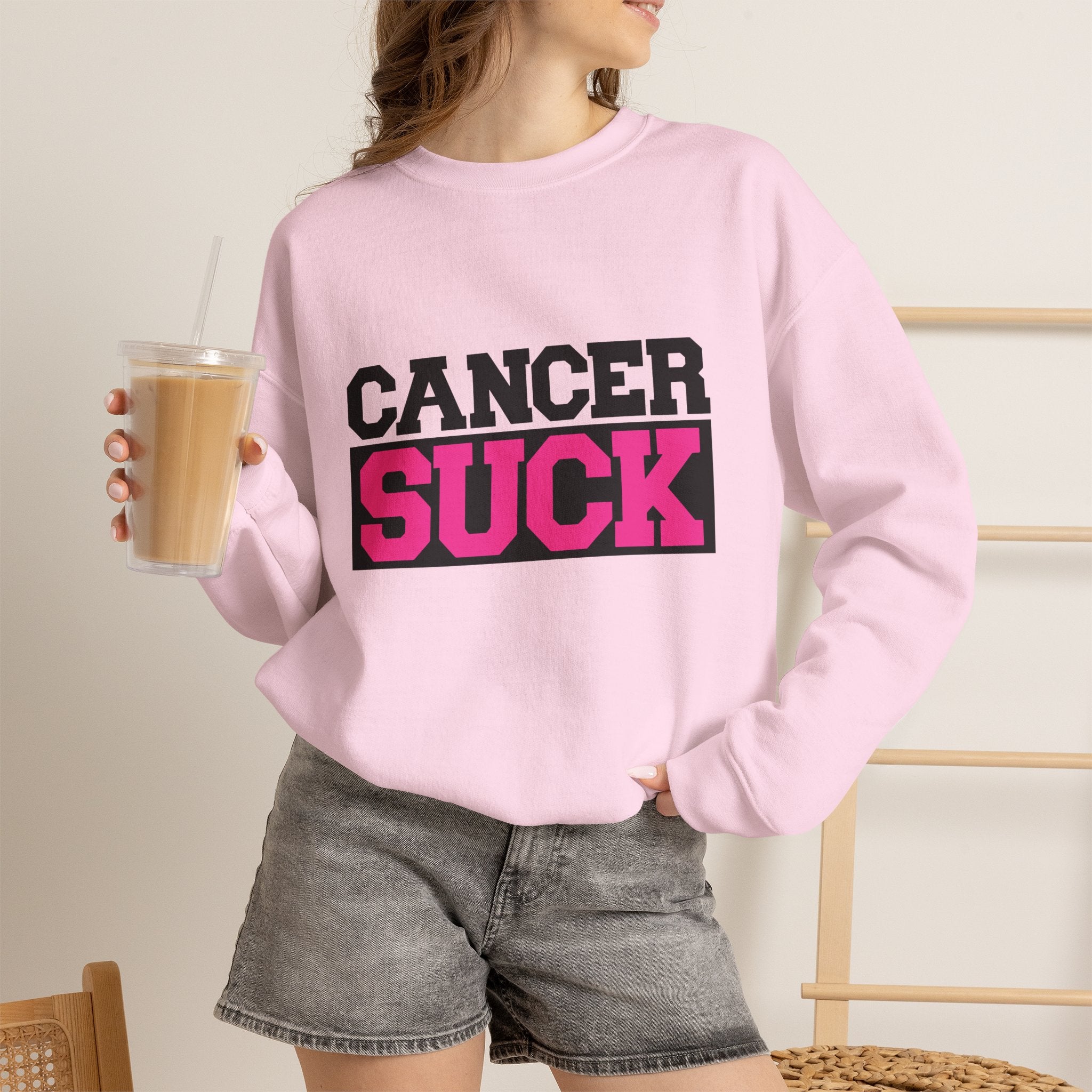 Crewneck Sweatshirt — "Cancer Suck" Bold Pink Awareness Pullover