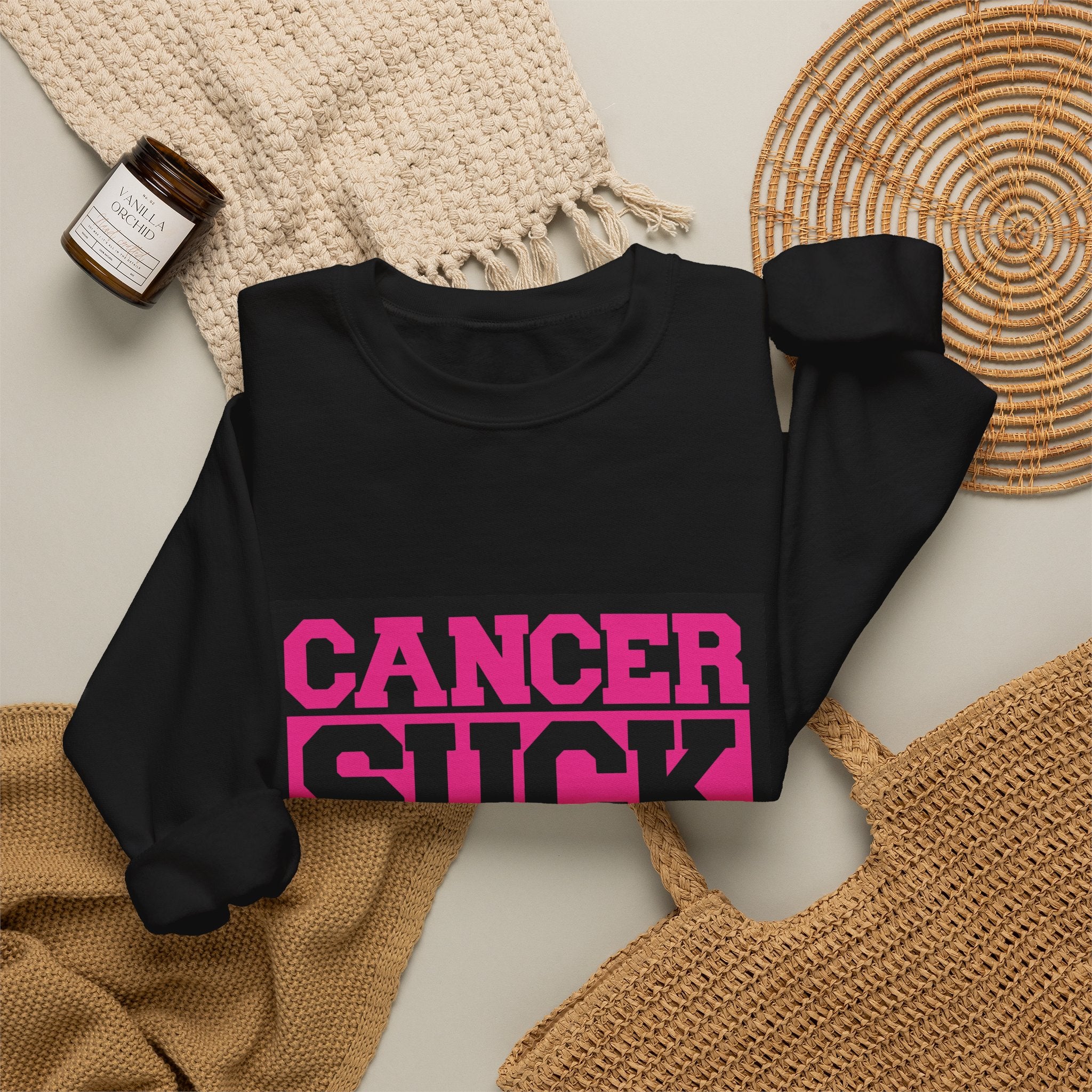 Crewneck Sweatshirt — "Cancer Suck" Bold Pink Awareness Pullover