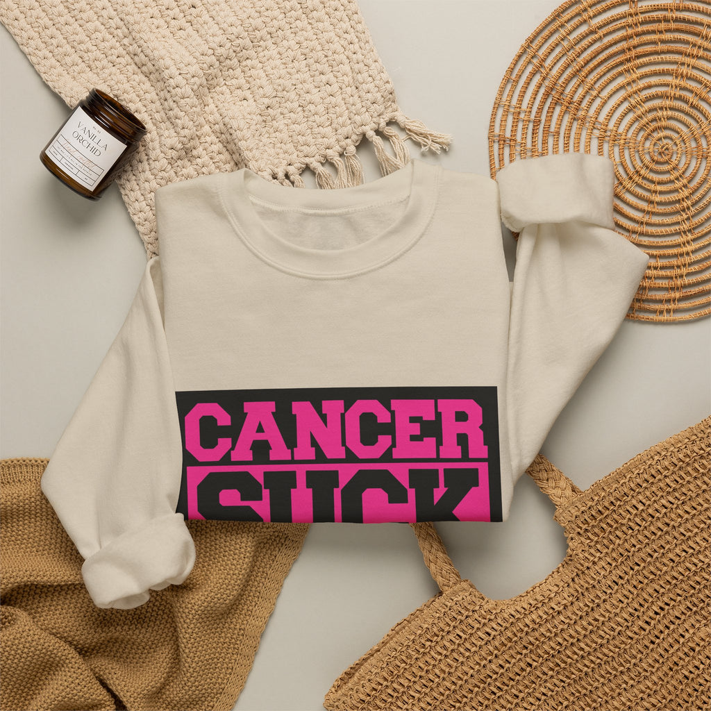 Crewneck Sweatshirt — "Cancer Suck" Bold Pink Awareness Pullover