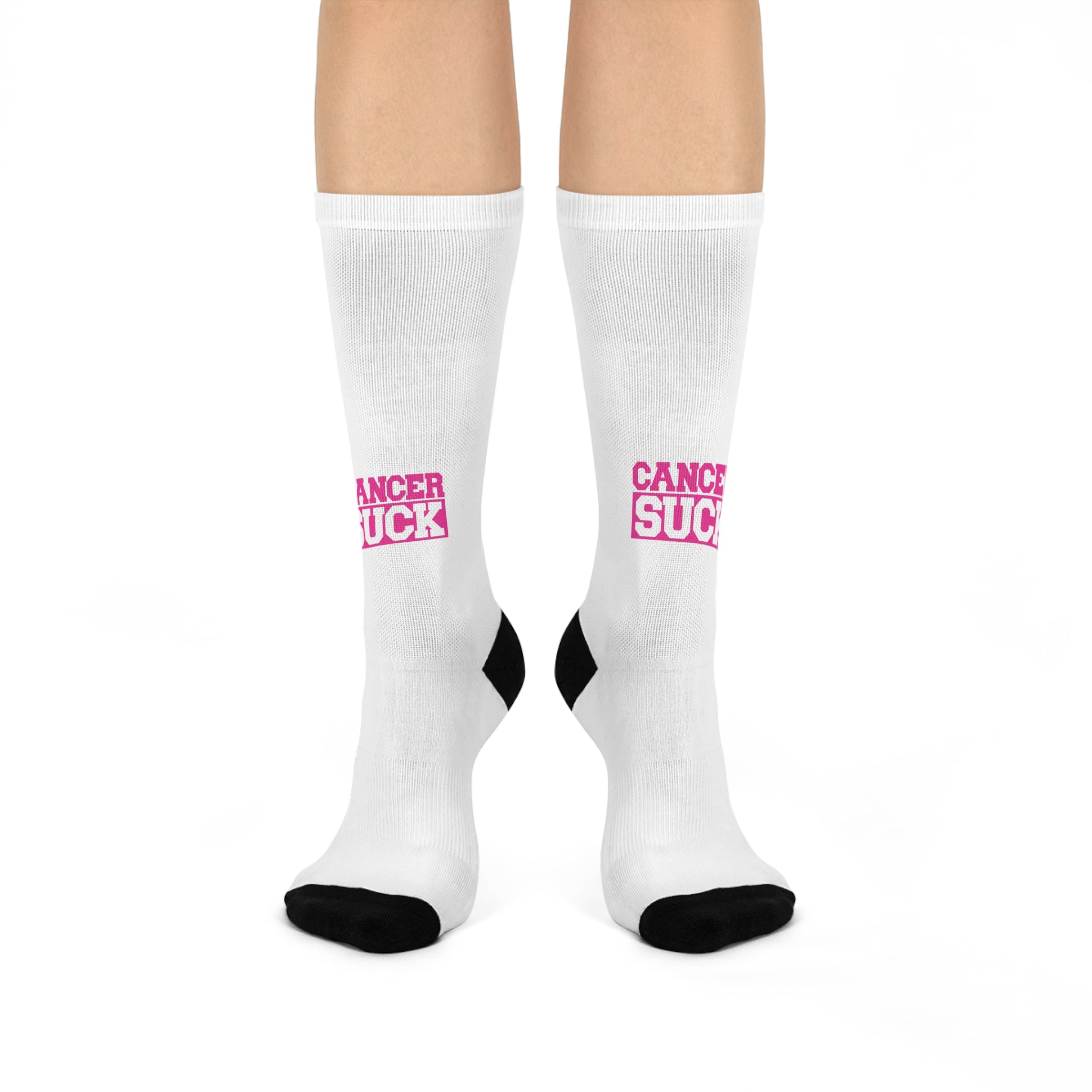 Cushioned Crew Socks — 'CANCER SUCK' Pink Awareness Athletic Socks