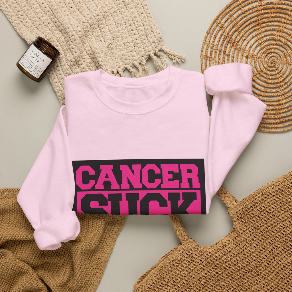 Crewneck Sweatshirt — "Cancer Suck" Bold Pink Awareness Pullover