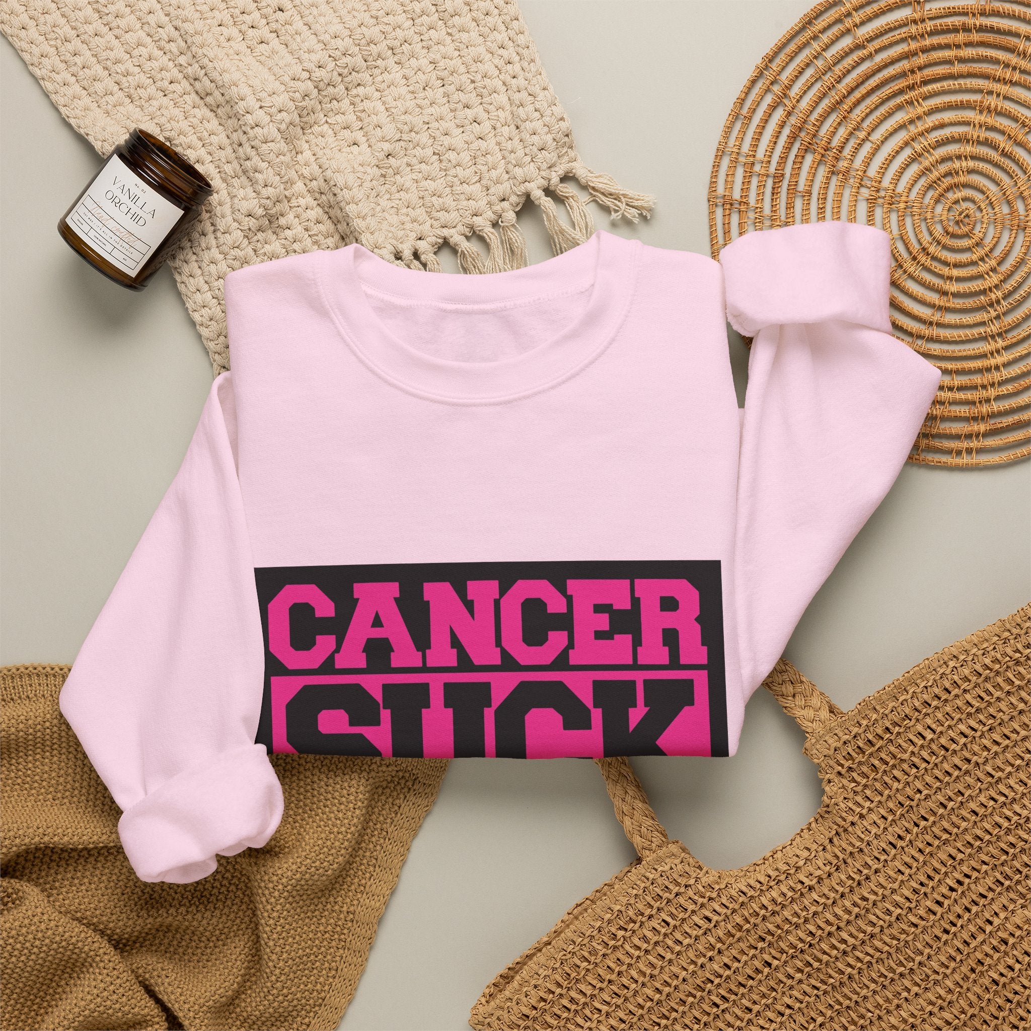 Crewneck Sweatshirt — "Cancer Suck" Bold Pink Awareness Pullover