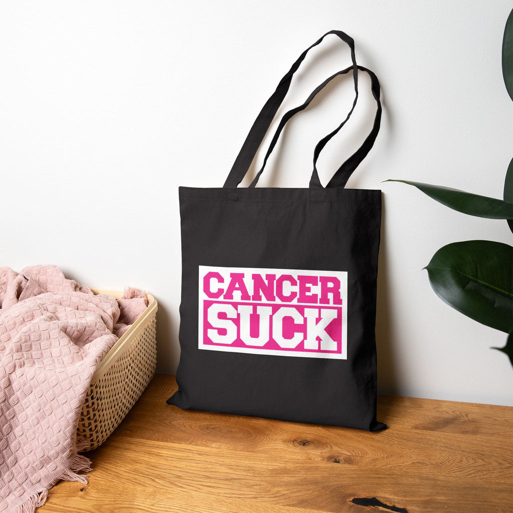 Cancer Suck Tote Bag – Pink Awareness Cotton Canvas Grocery & Everyday Shopper