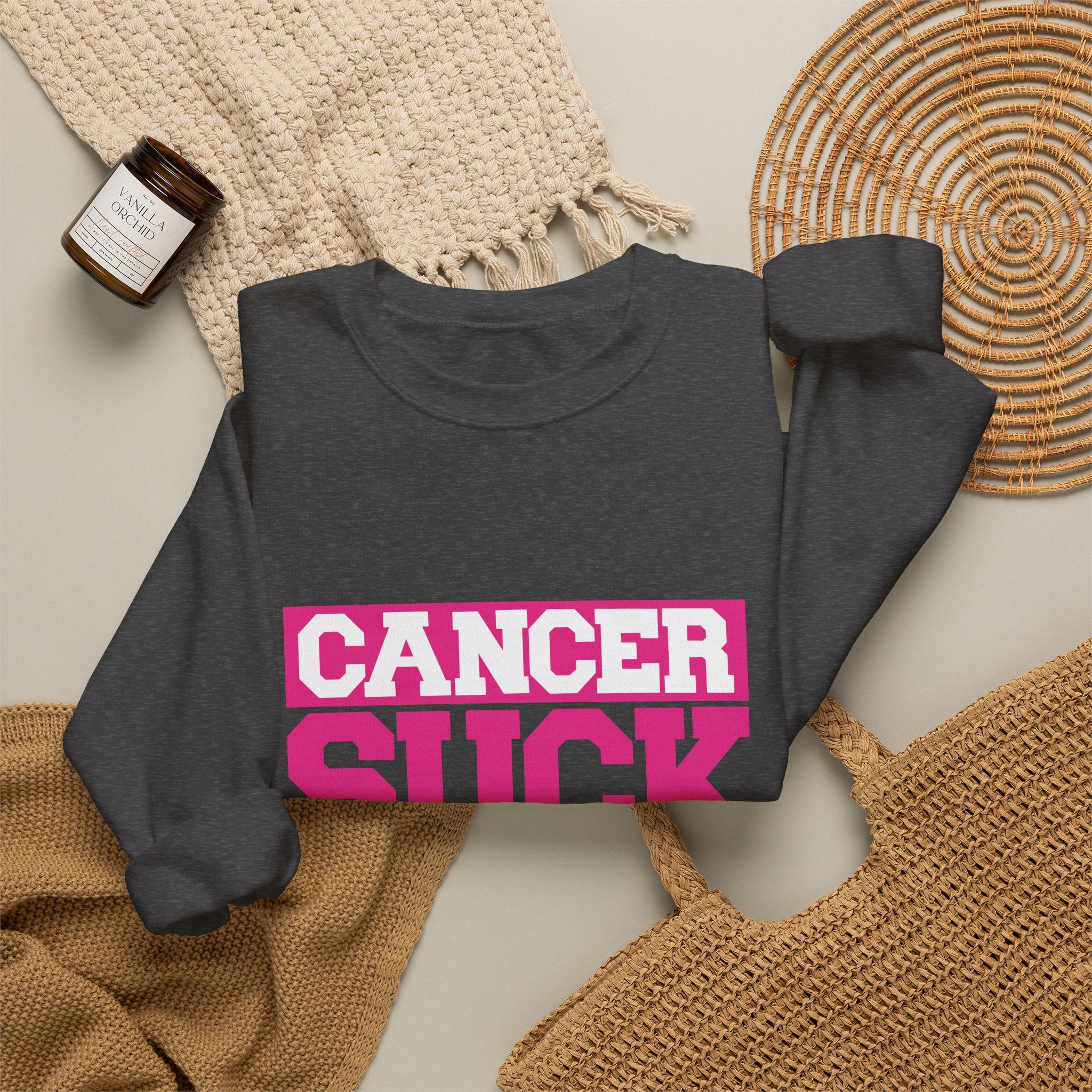 Crewneck Sweatshirt - "Cancer Suck" Bold Pink Awareness Pullover