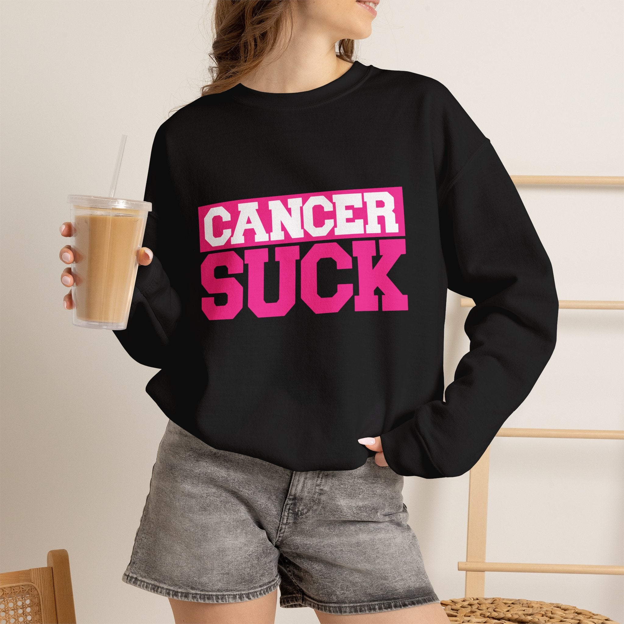 Crewneck Sweatshirt - "Cancer Suck" Bold Pink Awareness Pullover