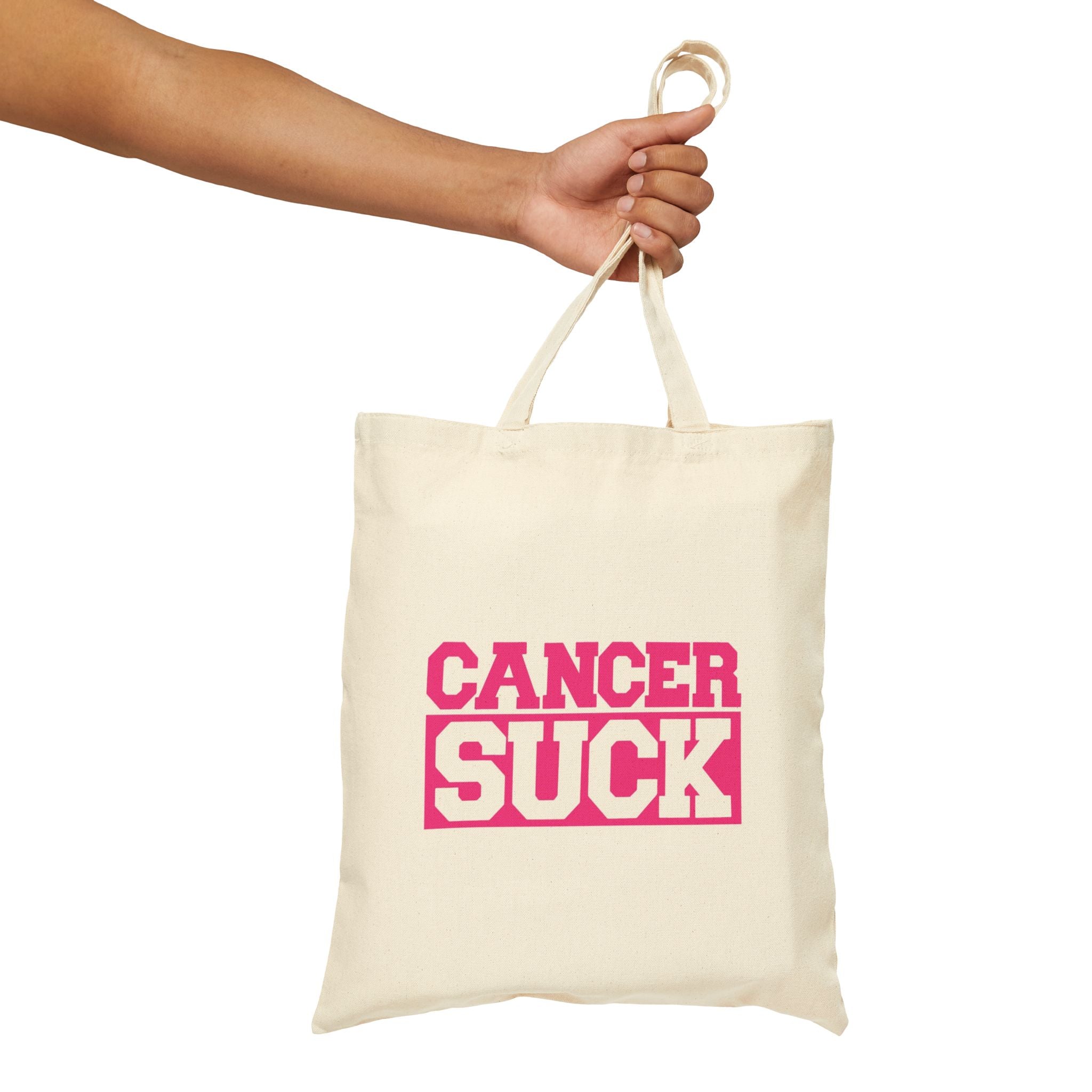 Cancer Suck Tote Bag – Pink Awareness Cotton Canvas Grocery & Everyday Shopper