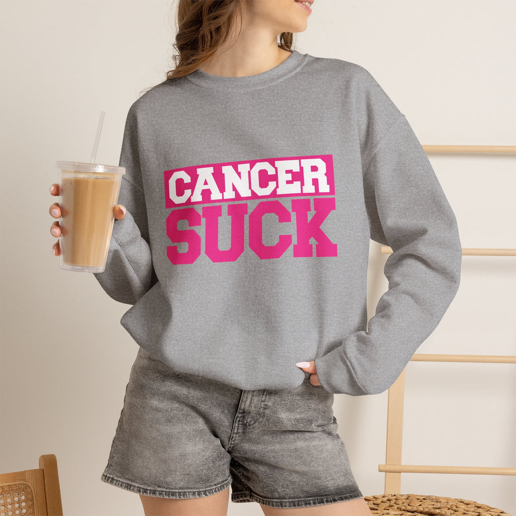 Crewneck Sweatshirt - "Cancer Suck" Bold Pink Awareness Pullover