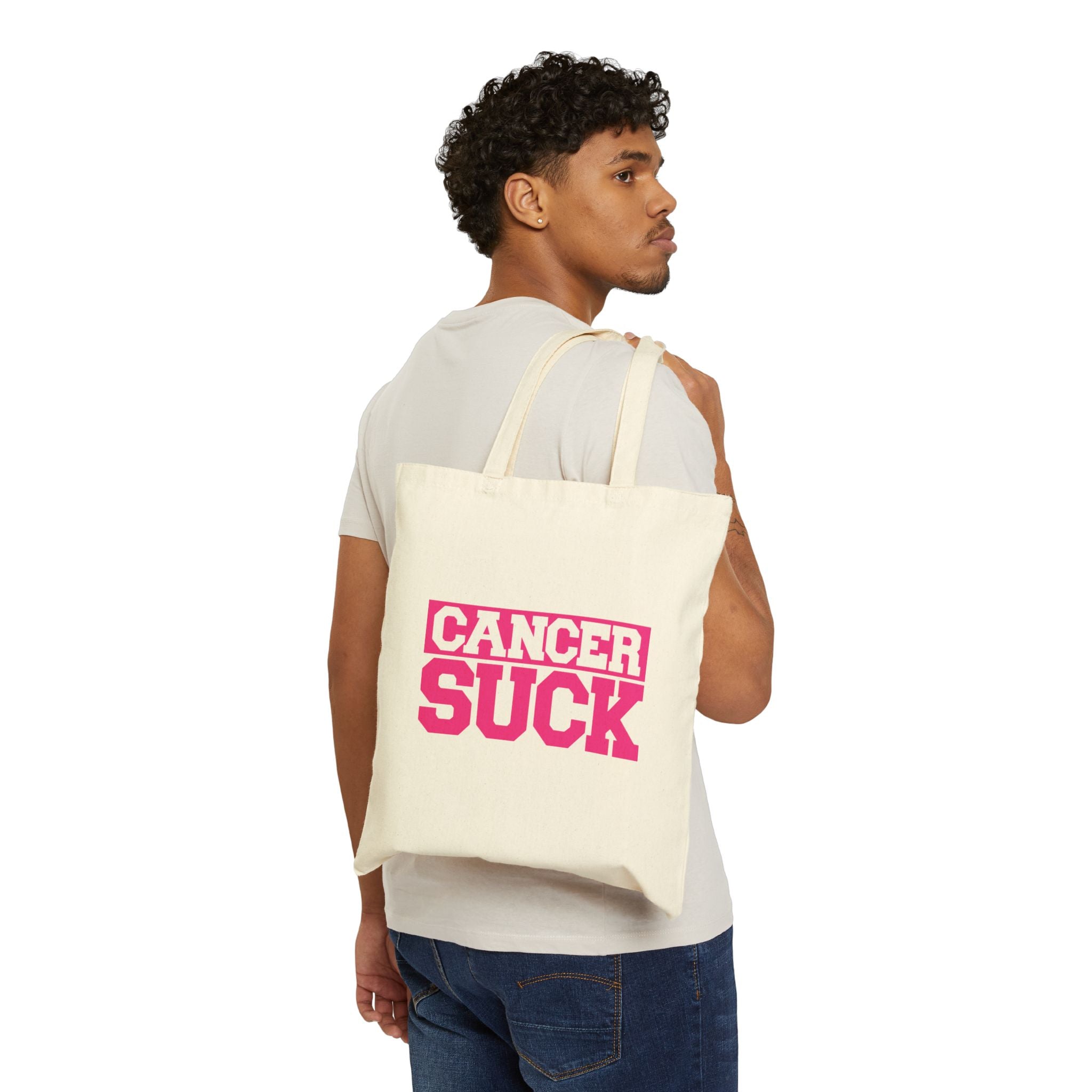 Tote Bag — "Cancer Suck" Pink Awareness Canvas Tote