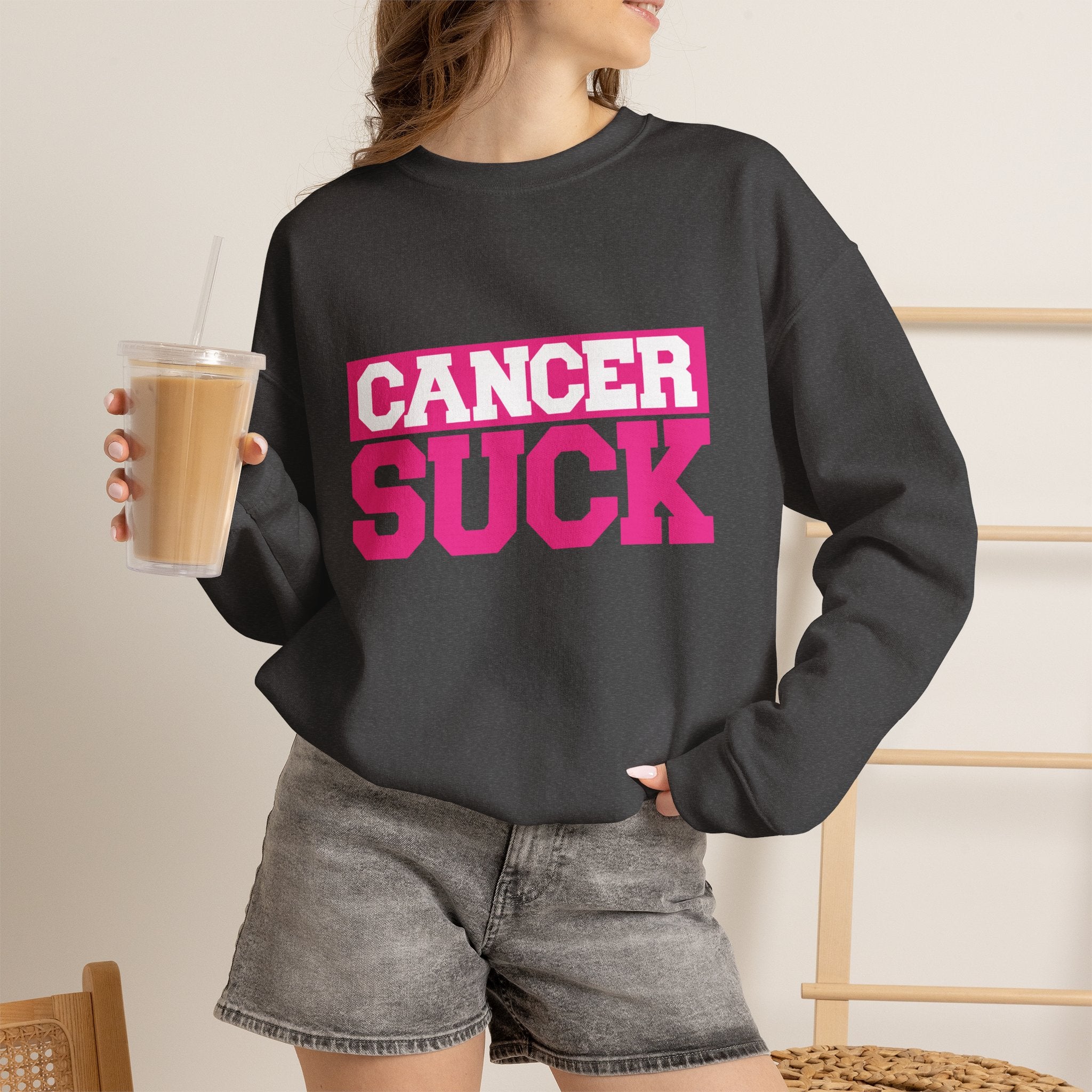 Crewneck Sweatshirt - "Cancer Suck" Bold Pink Awareness Pullover