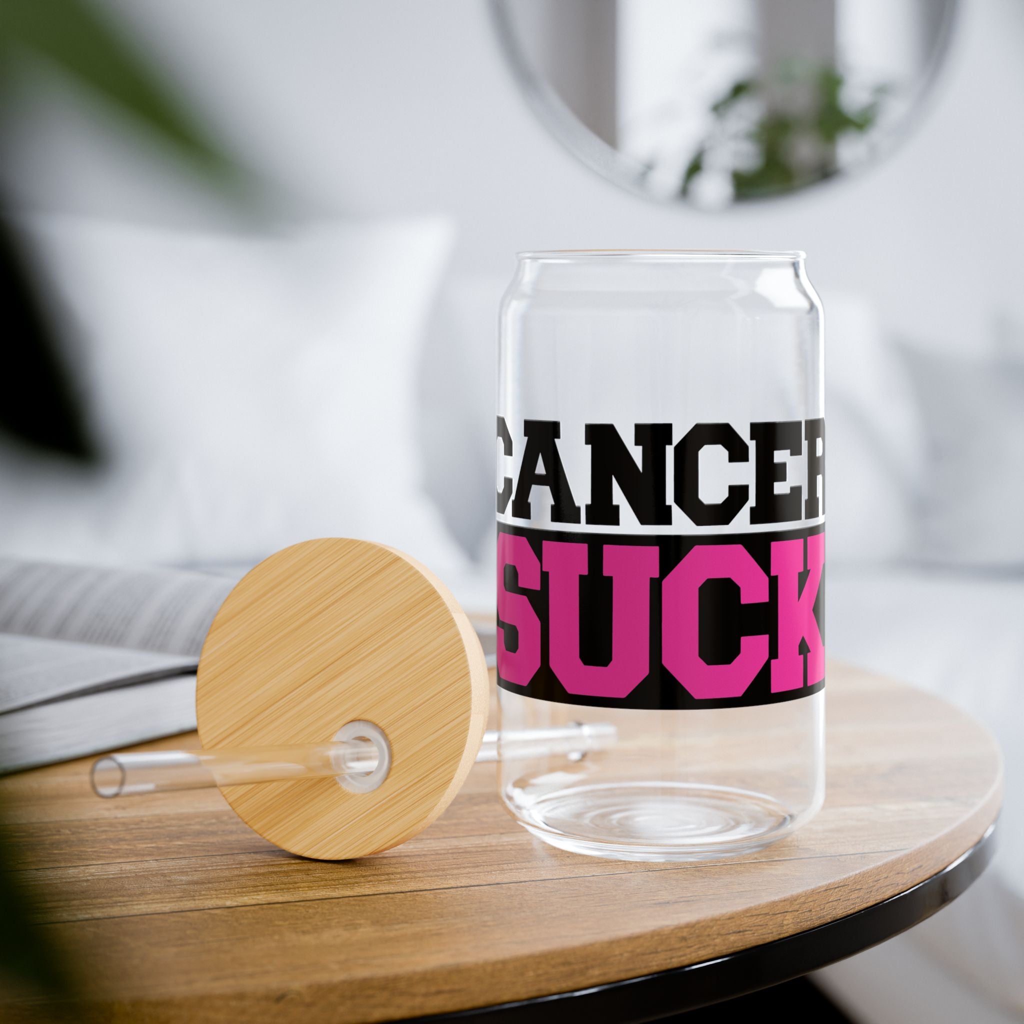 Sipper Glass – 'Cancer Sucks' 16oz Awareness Tumbler with Straw