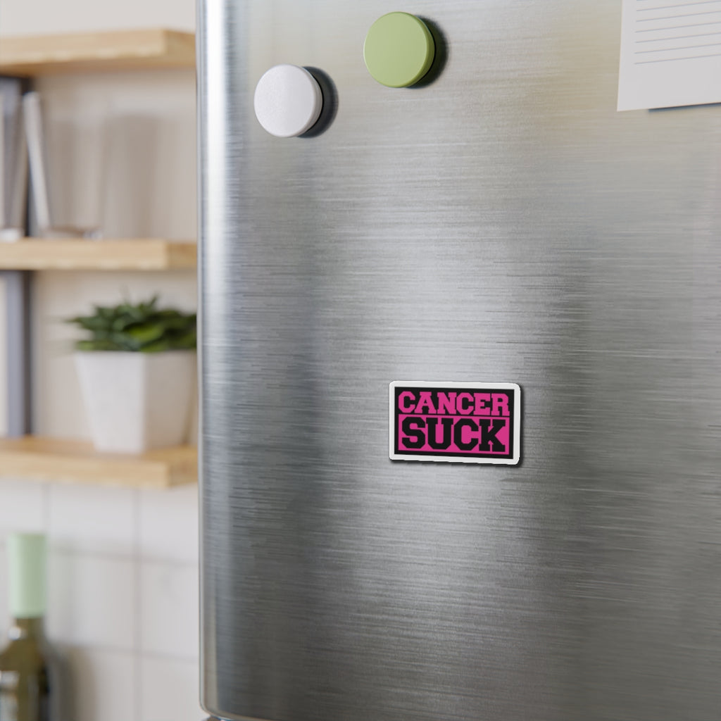 Cancer Suck Die-Cut Magnet — Pink Awareness Ribbon Support Sticker