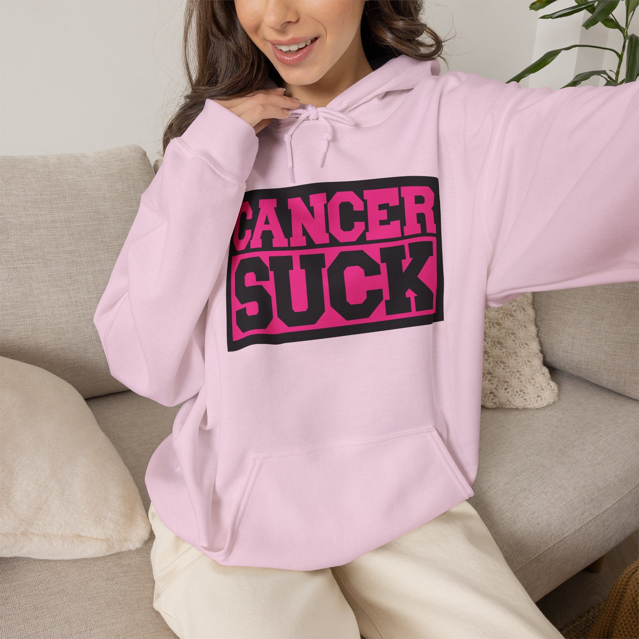 Cancer Suck Hoodie — Pink Awareness Statement Pullover