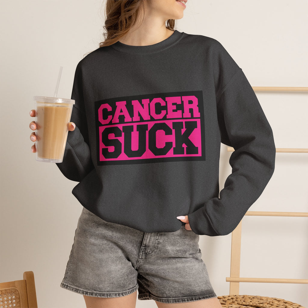 Crewneck Sweatshirt — "Cancer Suck" Bold Pink Awareness Pullover